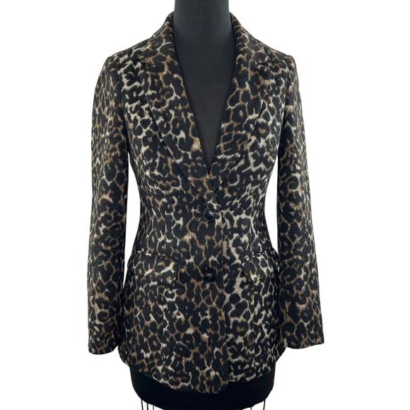 SAYLOR Faux Fur Wool Blend Leopard Animal Print One-Button Jacket Blazer XS - Picture 1 of 10